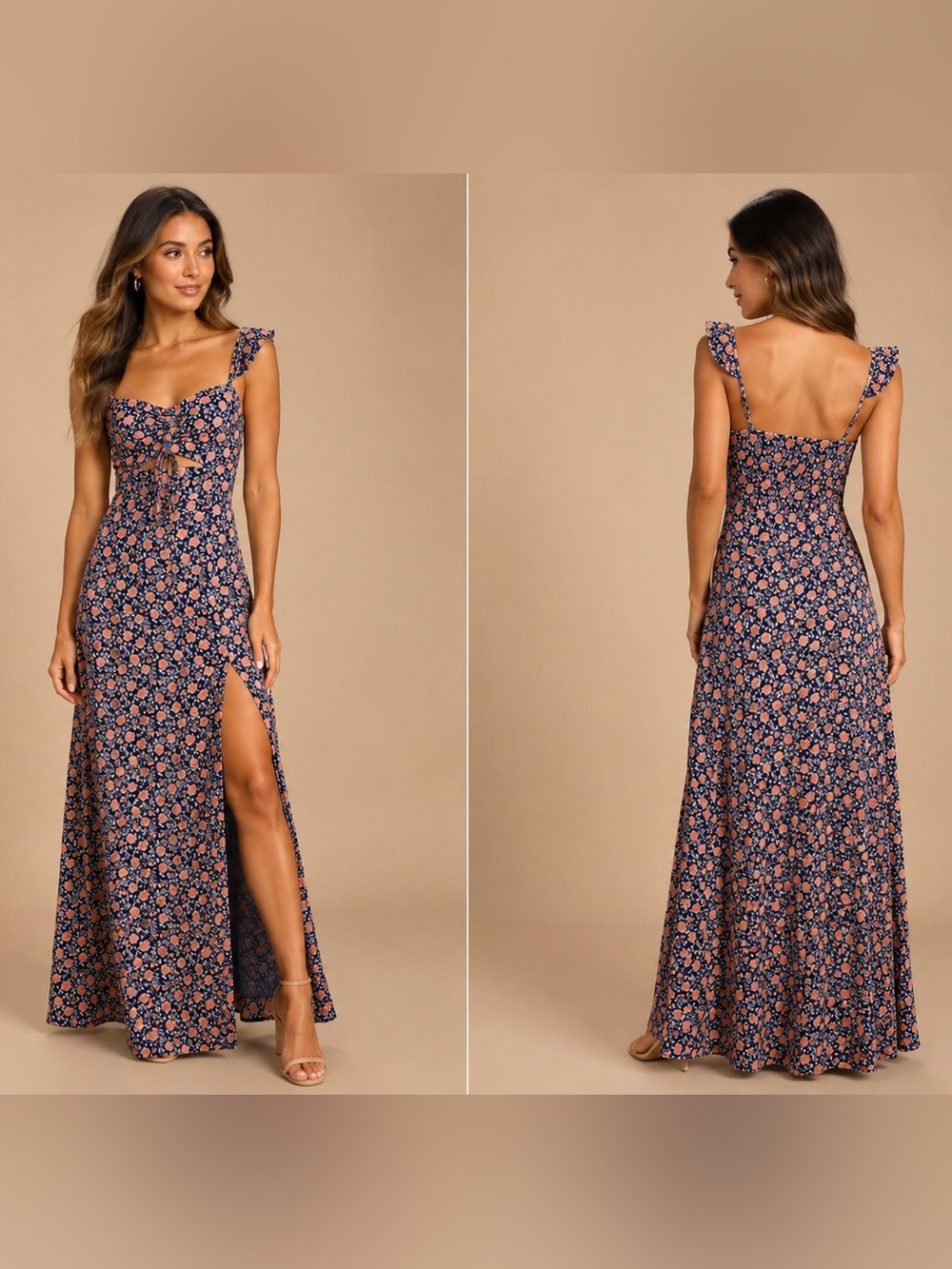 Lulus The Way To Love Maxi Dress NWT Navy Floral Ruffle Wedding Guest - Size M